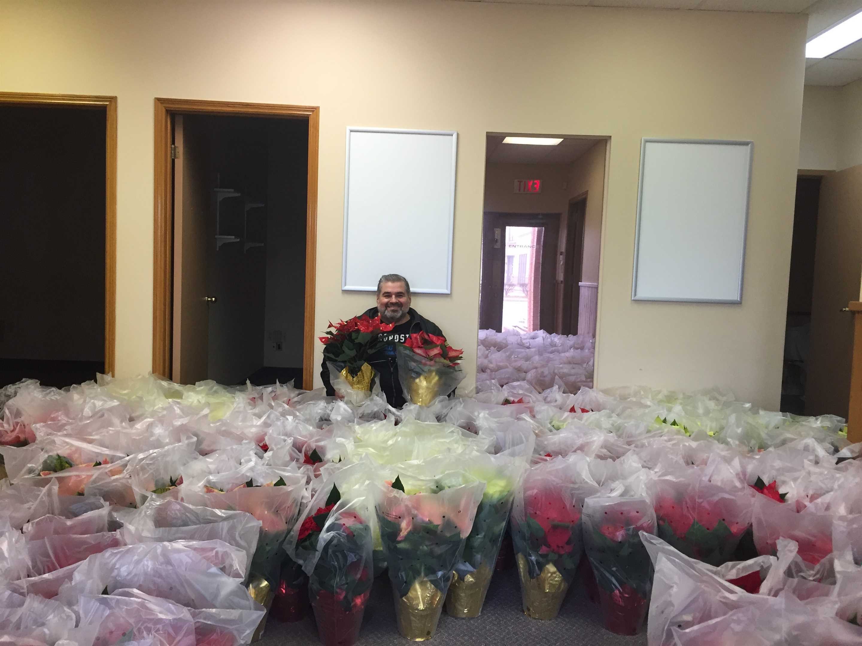 Wally posed with poinsettias